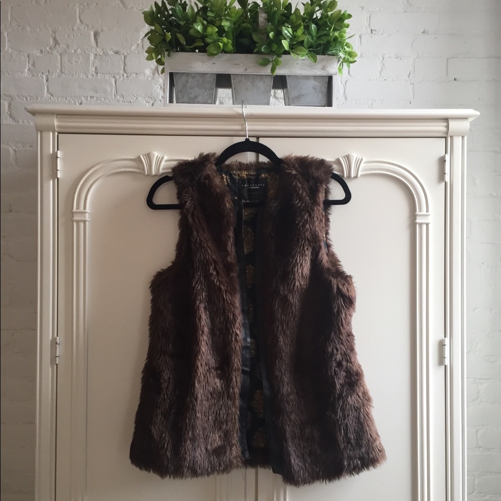 Brown Fur Vest, Black Leather trim